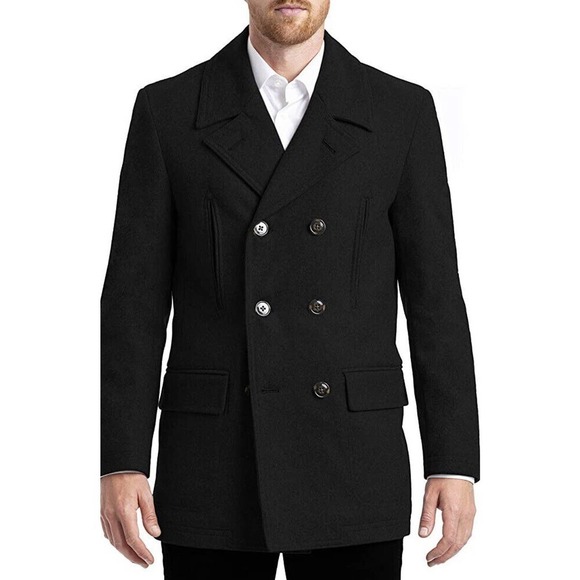 Chaps Men's Classic Double Breasted Overcoat Coat 36 Reg Black - Picture 10 of 10